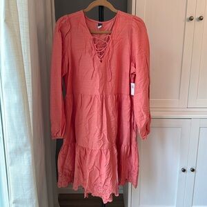 Old Navy Tiered Coral Swing Dress - Eyelet Trim